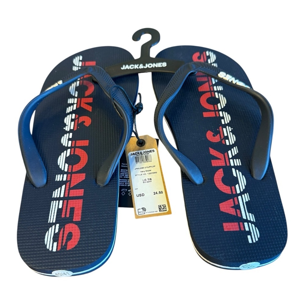 Men’s Jack & Jones Logo 2 flip flops. Size 7/8. New! “Navy Blazer”